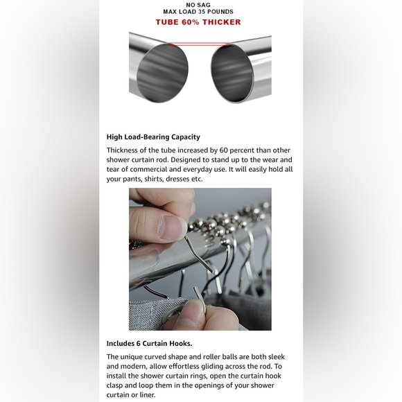 New! Tension Shower Curtain Rod - Never Rust Non-Slip Adjustable Closet Rod, Chr - Picture 12 of 14